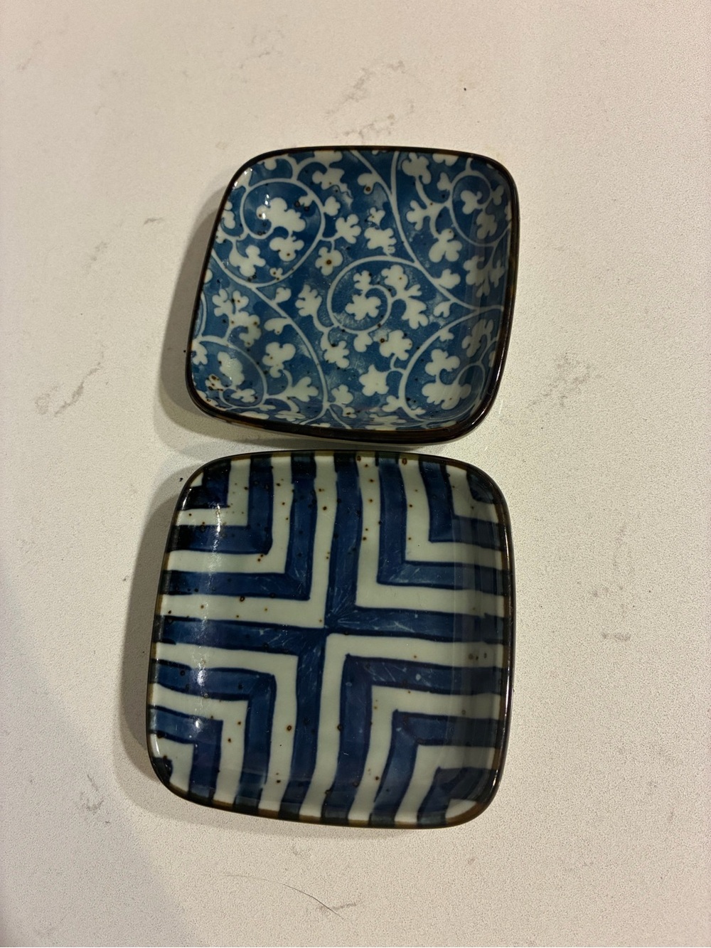Blue & White Ceramic Trinket Dishes β Decorative Square Dish Set of 2